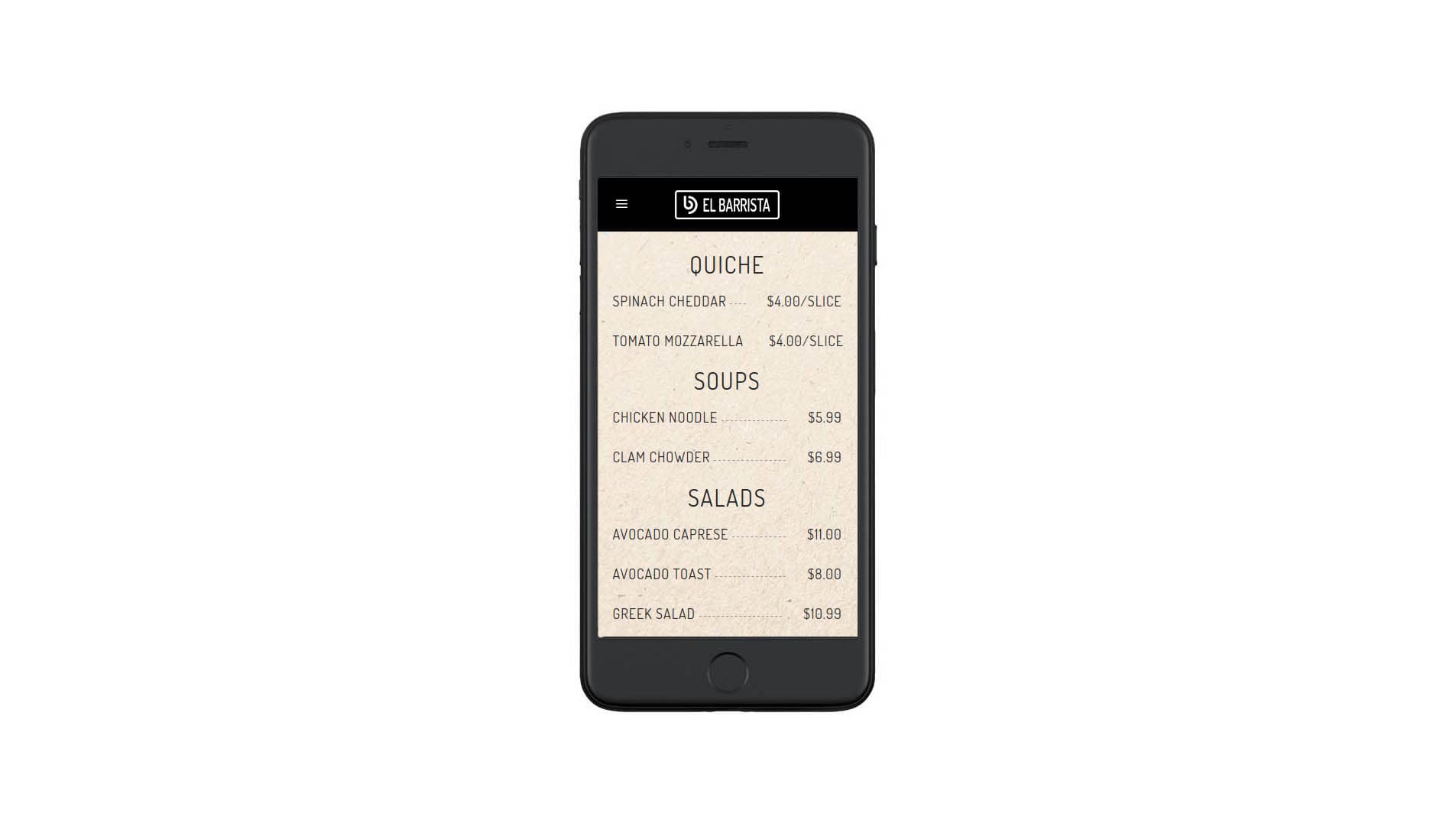 MobileViewMenuQuinche